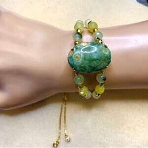 Handcrafted one of a kind‎ agate cabochon cuff bracelet quartz design by OilNana